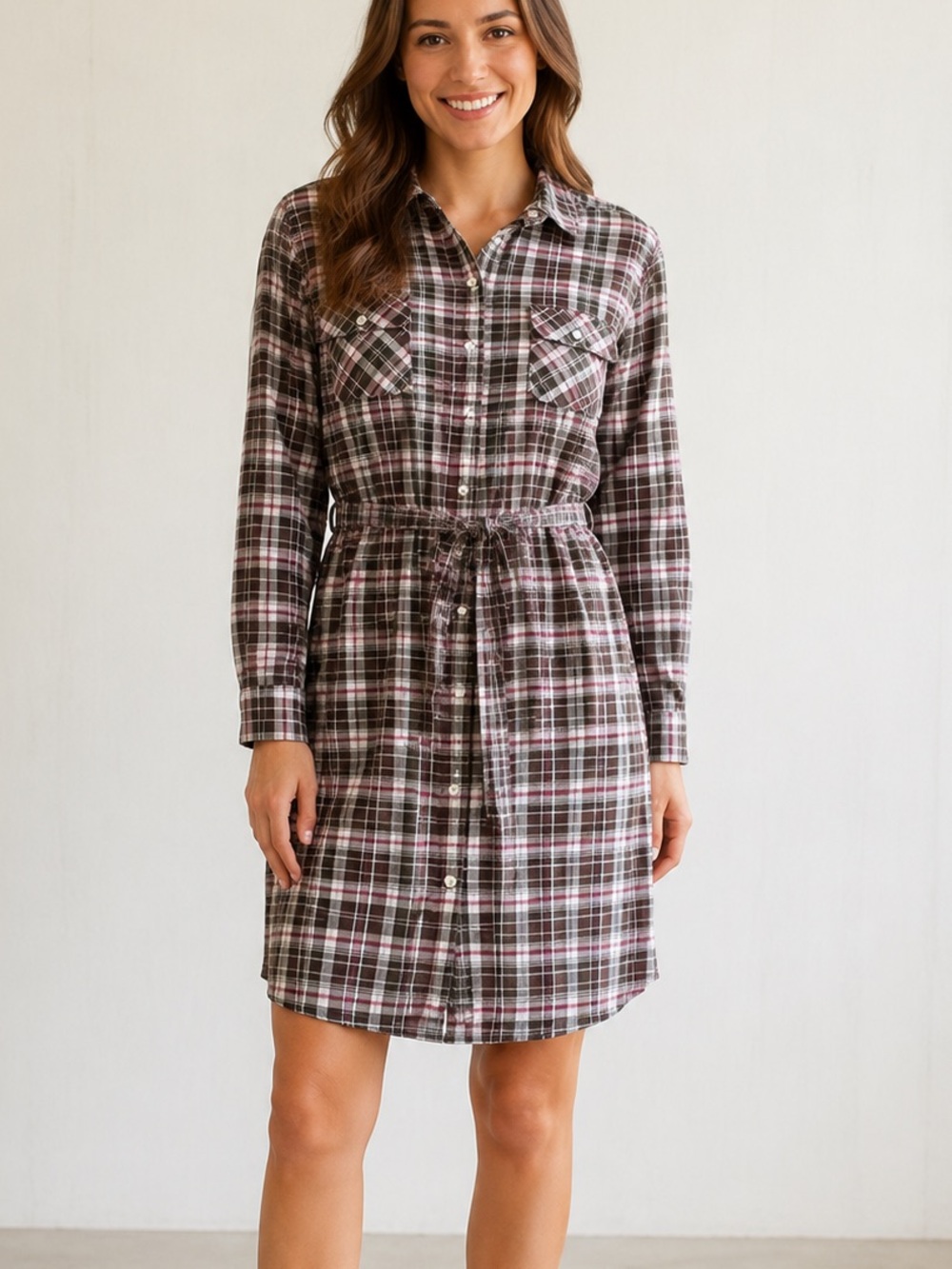 NWT Old Navy 100% Cotton Plaid Shirt Dress M